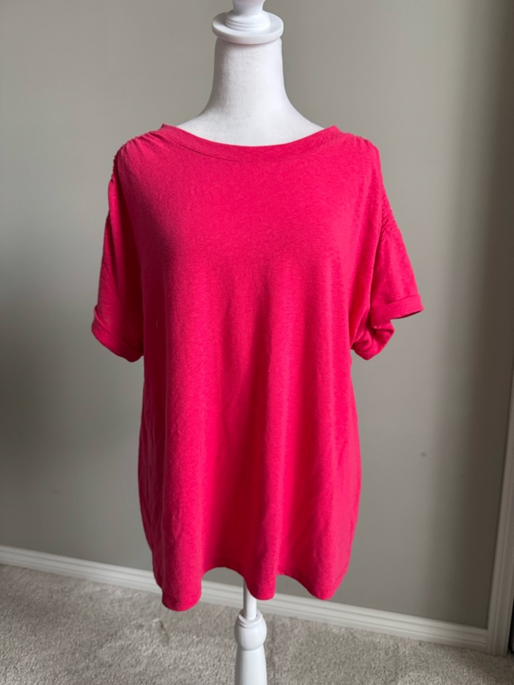 Talbots Bright Hot Pink Short-Sleeve Linen Blend Relaxed Tee